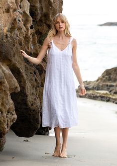 Women's Dress - White Cotton Midi Dress | LOVESTITCH V-neck Midi Dress With Tie Straps For Vacation, V-neck Sundress With Knotted Straps For Brunch, Beach Midi Dress With Adjustable Straps And V-neck, White V-neck Sundress For Beach, V-neck Sundress With Adjustable Straps For Daywear, V-neck Midi Dress With Knotted Straps For Beach, V-neck Dress With Knotted Straps For Day Out, White Dresses With Knotted Straps For Vacation, Beach Linen Dress With Knotted Straps