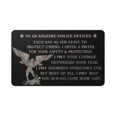 a police officer appreciation plaque with an angel on it