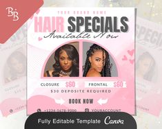 the flyer for hair specials with two women