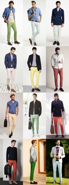 Men's Summer Coloured Chinos and Trousers Outfit Inspiration Lookbook Wardrobe Colors, Colors Outfit, Trousers Outfit, Mens Fasion, Trouser Outfits, Mens Fashion Fall, Fashion Mens, Mens Fashion Summer