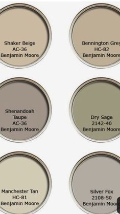 six different shades of paint with the names of each one on them, including white and gray