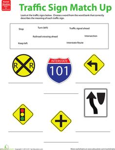 traffic sign match up worksheet for kids and adults to learn how to read