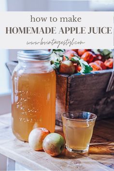 homemade apple juice in a mason jar with apples next to it