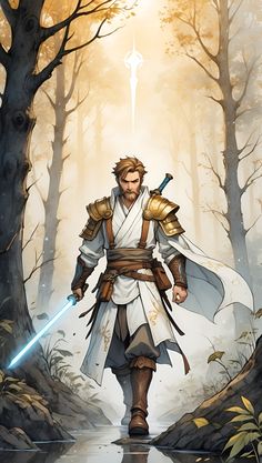 Jedi Character Art, Obi Wan Kenobi Art, Grey Jedi, Warrior Drawing, Star Wars Background