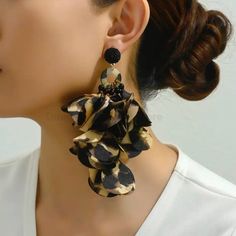 Women’s Leopard Print Flower Long Drop Earrings Chic Brown Earrings For Party, Elegant Brown Earrings For Summer, Elegant Black Earrings For Spring, Elegant Brown Summer Earrings, Pearl Pendant Earrings, Vintage Silver Earrings, Accessorize Jewellery, Threader Earrings Gold, Pink Glam