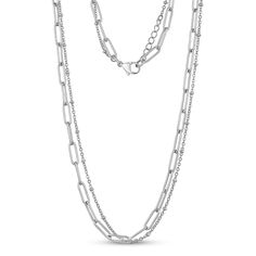 Women's Necklaces - Double Chain Paperclip Steel Necklace Silver Stainless Steel Paperclip Chain Necklace, Modern Stainless Steel Necklace With Paperclip Chain, Trendy Double Chain Stainless Steel Necklace, Trendy Stainless Steel Link Chain Necklace, Trendy Stainless Steel Double Chain Necklace, Modern Silver Double Chain Necklace, Stainless Steel Link Necklace With Double Chain, Modern Paperclip Chain Link Necklace, Modern Paperclip Link Chain Necklace