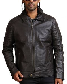 Collared Biker Leather Jacket For Men Classic Long Sleeve Solid Biker Jacket, Classic Long Sleeve Solid Color Biker Jacket, Classic Long Sleeve Biker Jacket With Padded Collar, Classic Black Long Sleeve Biker Jacket, Collarless Leather Jacket, Red Jacket Leather, Celebrity Inspired Outfits, Jacket With Collar, Black Biker Jacket