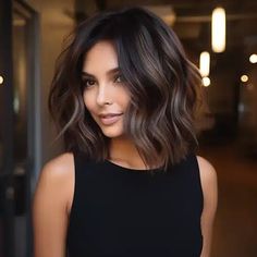 24 Stunning Examples of Balayage Dark Brown Hair Highlight On Short Dark Hair, Long Bob Dark Hair Balayage, Brown Bob With Dimension, Dark Hair Few Highlights, Short Hair Balayage Black Roots, Bobs Haircuts Brown Hair, Chocolate Brown Balayage Medium Hair, Dark Brown Hair Balayage Mid Length, Chocolate Highlights On Dark Hair Short