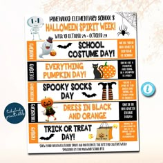 this is a printable halloween schedule for the kids to use on their school days