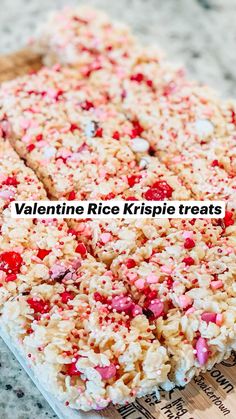 valentine rice krispie treats on top of a ruler