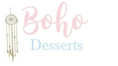 the boho desserts logo is shown in pink and white