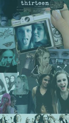 the collage shows many different people and their cell phones, including one woman with her mouth open