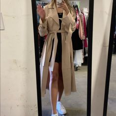 The Perfect Belted Trench! Color Beige Fits Like A Large/X-Large Treat Yourself Or A Loved One To This Everyday Trench! Spring Long Sleeve Outerwear With Belted Cuffs, Casual Fall Outerwear With Belted Cuffs, Long Khaki Outerwear For Work, Spring Collared Outerwear With Belted Cuffs, Fall Long Coat With Belted Cuffs, Beige Belted Long Sleeve Outerwear, Long Beige Outerwear For Fall, Trendy Spring Outerwear With Belted Cuffs, Oversized Belted Beige Outerwear