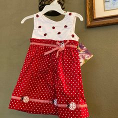 Brand New With Tag Lady Bug/Polka Dot Dress. Three Buttons On Back. Polka Dot Cotton Playtime Dress, Cute Polka Dot Cotton Dress, Red Cotton Dress For Playtime, Hoodie Sweatshirt Dress, Corduroy Overall Dress, Kids Tank Tops, Olive Green Dresses, Flutter Dress, Tank Top Dress