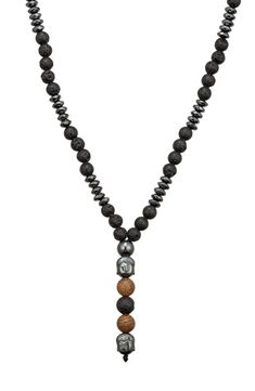 This Buddha beaded Y-necklace features mixed lava stone and titanium beads for boho style. 36" length Titanium/lava stone Imported Men Crystal Necklace, Black Lava Stone Necklace Spiritual Style, Beaded Necklace For Men, Stone Jewelry Necklace, Mens Beaded Necklaces, Buddha Beads, Fashion Things, Long Beaded Necklace, Accessories Jewelry Necklace