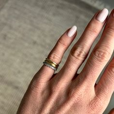 Symmetry Loves Company - Fewer Finer Mixed Gold Ring Stack, Gold Rings Stacks, Mixed Metals Rings On Hand, Mixed Metals Ring Stack, Mixed Metal Rings On Hand, Mixed Metal Wedding Stack, Pinky Ring Stack, Timeless Jewelry Pieces, Vintage Ring Stack