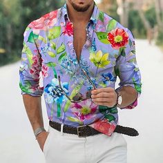 Category:Shirt; Season:Spring  Summer; Fabric:Polyester; Sleeve Length:Long Sleeve; Look After Me:Machine wash,Hand wash,Washable; Gender:Men's; Style:Casual,Designer,Fashion,Breathable; Elasticity:Micro-elastic; Tops Type:Shirt,Summer Hawaiian Shirt,Aloha Shirt; Occasion:Going out,Daily,Vacation,Holiday; Fit Type:Regular Fit; Pattern:Floral,Tropical Flowers; Design:Button-Down,3D Print; Neckline:Turndown; Brand:OUKU; Front page:FF; Listing Date:01/21/2022; Bust:; Length:; Shoulder Width:; Fit U Hippie Mode, Floral Hawaiian Shirt, Graduation Outfits, Butterfly Shirts, Tropical Shirts, 3d Shirt, Long Sleeve Tops Casual, Summer Concert, Easy Dressing