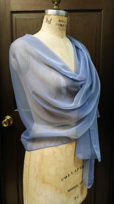 Elegant Shawl, Evening Shawls, Blue Shawl, Formal Accessories, Chiffon Shawl, Duchess Satin, Silk Shawl, Wrap Scarf, Chiffon Scarf