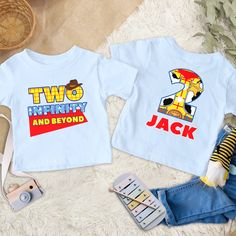 Personalized Toy Movie Birthday Family Matching Shirt, Cowboy Birthday Boy Shirt, Custom Birthday Party Gift For Kids, Two Infinity Shirt LS1879 Welcome to my store, where your shopping experience is my top priority! I am here to provide you with excellent assistance, so please don't hesitate to reach out if you have any special requests or questions. I will respond promptly to ensure your satisfaction. To make the ordering process smoother, please follow these steps: - Choose your desired color and size. - If applicable, provide customization details in the designated text box. - Click the "Add to Cart" button. You can continue shopping and add more items to your cart. To avoid any misunderstandings during the ordering process, please pay attention to the material options for the shirts. Infinity Shirt, Woody Birthday, 2nd Birthday Shirt, Movie Birthday, Toy Story Birthday Party, Cowboy Birthday, Birthday Boy Shirts, Custom Toys, Toy Story Birthday