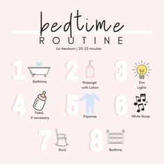 the bedtime routine is shown with numbers and symbols