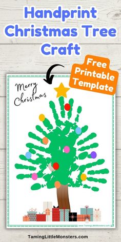 handprint christmas tree craft for kids with free printable templates on the bottom