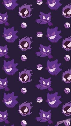 purple and black cartoon characters on a dark background with lots of small white dots in the middle