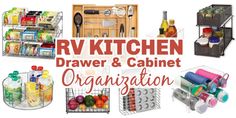 the kitchen drawer and cabinet organization system is organized with utensils, bottles, and other items