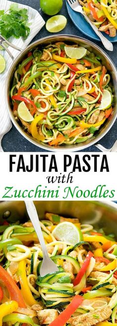 this zucchini noodle dish is loaded with fresh vegetables and chicken