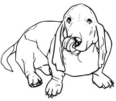 a black and white drawing of a dachshund dog with its mouth open