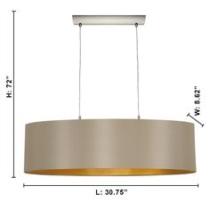 an image of a light fixture with measurements for the length and width on white background