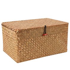 a large woven storage box with handles on the top and bottom, made out of wicker