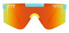 an orange and yellow pair of sunglasses on a white background