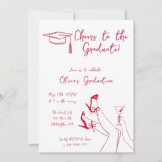 a graduation party card with red ink on white paper