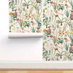 an image of a wallpaper with flowers on it in a room that is painted white