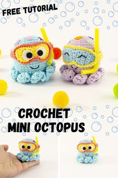 crochet mini octopus with free pattern and instructions to make it in the shape of an octopus