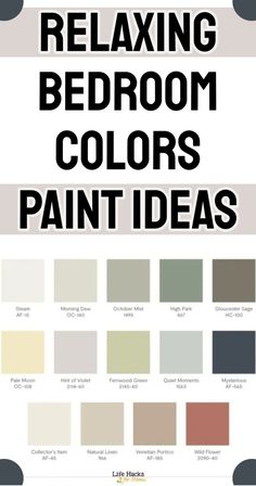 a poster with the words relaxing bedroom colors paint ideas