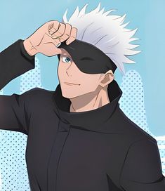 an anime character with white hair and blue eyes