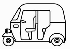 a black and white drawing of a small car with the door open on it's side