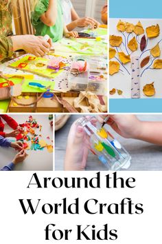 the cover of around the world crafts for kids with pictures of leaf shapes and leaves