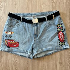 New Without Tags. Inventory #P9007 Disney Cars Outfit Women, Lighting Mcqueen Halloween Costume, Spiderman Shorts, Disney Jeans, Disney Outfit Inspo, Mcqueen Cars, Disney Outfits Women, Disney Fits, Disney Clothing