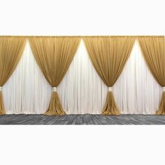 an image of a room setting with curtains and drapes on the wall, ready to be set up for a wedding or special event