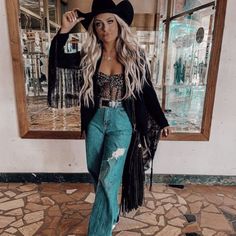 Cowboy Boots Western Outfit, Country And Western Party Outfit, Western Chic Outfits Party, Country Festival Outfit Summer Boho, Punchy Outfits Concert, Black Bell Bottom Jeans Outfit Winter, Nashville Outfits Sparkly Boots, Iconic Western Outfits, Summer Outfits Winery