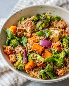 roasted butternut squash quinoa nourish bowl with vegan and gluen - free