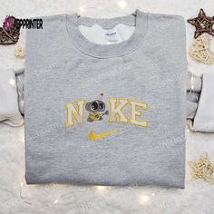 Disney Characters Embroidered Hoodie & Shirt: Wall-E Love x Nike Cartoon Best Family Gift Ideas Nike Cartoon, Disney Character Shirts, Walt Disney Characters, Best Family Gifts, Southern Illinois, Mickey Head, Movie Shirts, Custom Nikes, Intricate Embroidery