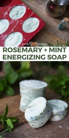 rosemary mint energizing soap on a wooden table