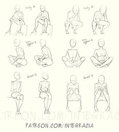 a drawing lesson showing how to draw people sitting in different positions and standing on their knees