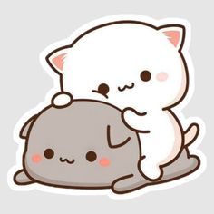 a sticker with an image of two cats hugging