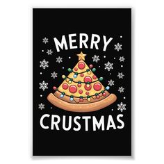 a merry christmas card with a pizza on it