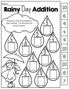 the rainy day subtraction worksheet for kids to practice their math skills