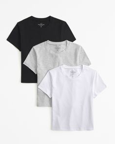 3-Pack Essential Tees | Abercrombie.com Female Features, Cropped White Tee, Baby Tees, Cropped Tee, White Material, Crop Tee, Everyday Style, Workout Tee